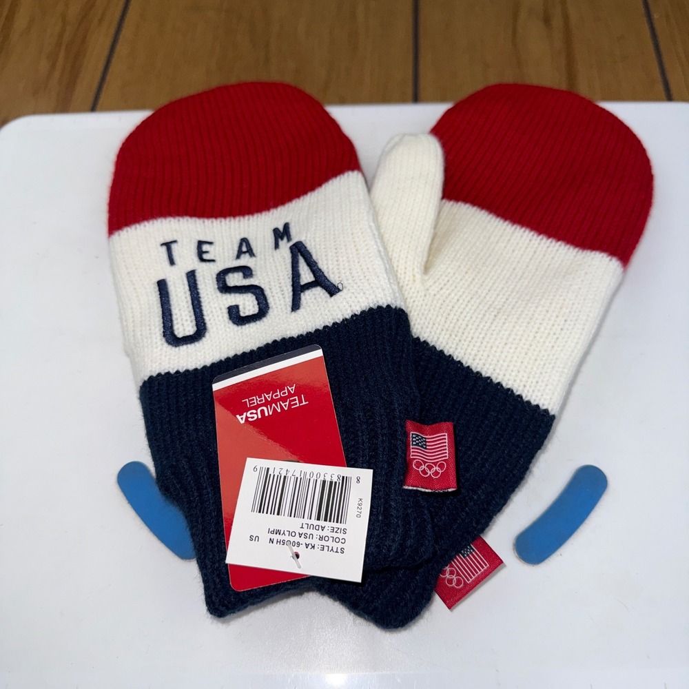 Team USA Olympic Red White & Winter Collection Knit Mittens Adult KA-6005H N